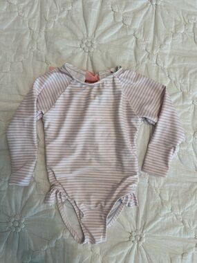 Pink Striped Long-Sleeve Kids One-Piece Swimsuit